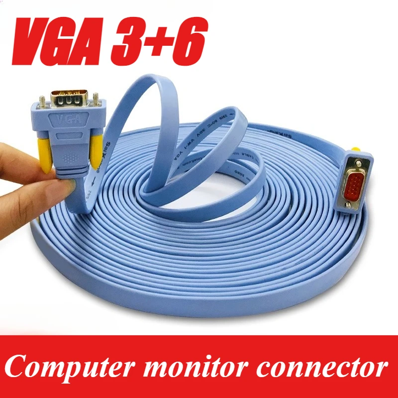 VGA 3+6Pin HD Flexible Flat Cable TV Projector Video Data Wire VGA Male to Male Computer Monitor Connection Extension Line 1080P