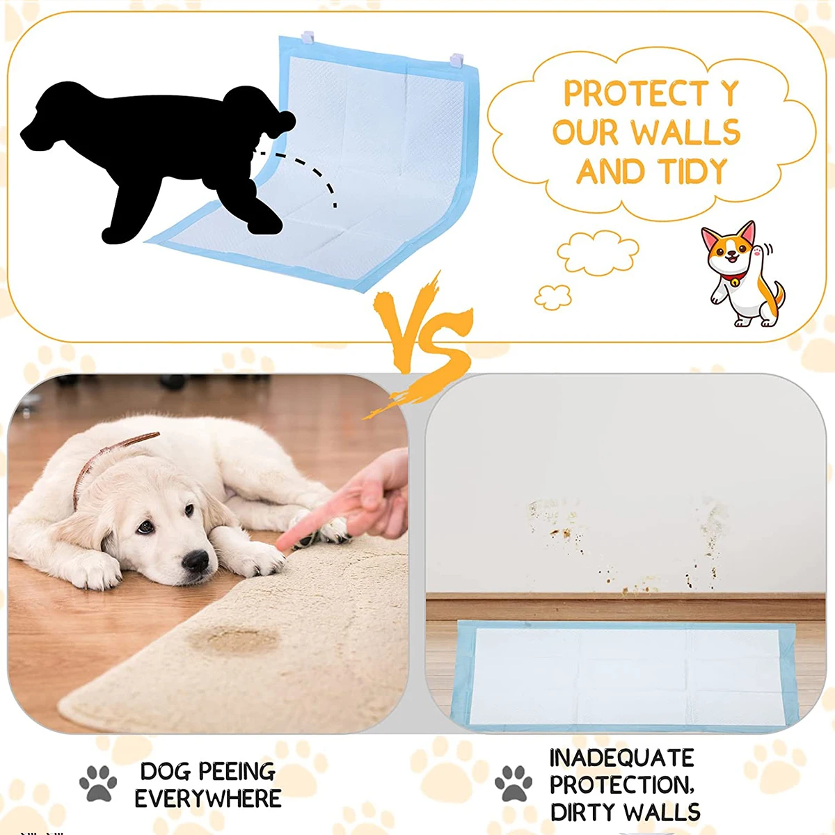 12pcs Pet Urine Mat Dog Wall Pee Pad Holder Clips Reusable Absorbent Dog Pee Pad Blanket 30Roll Dog Poop Bags Disposable