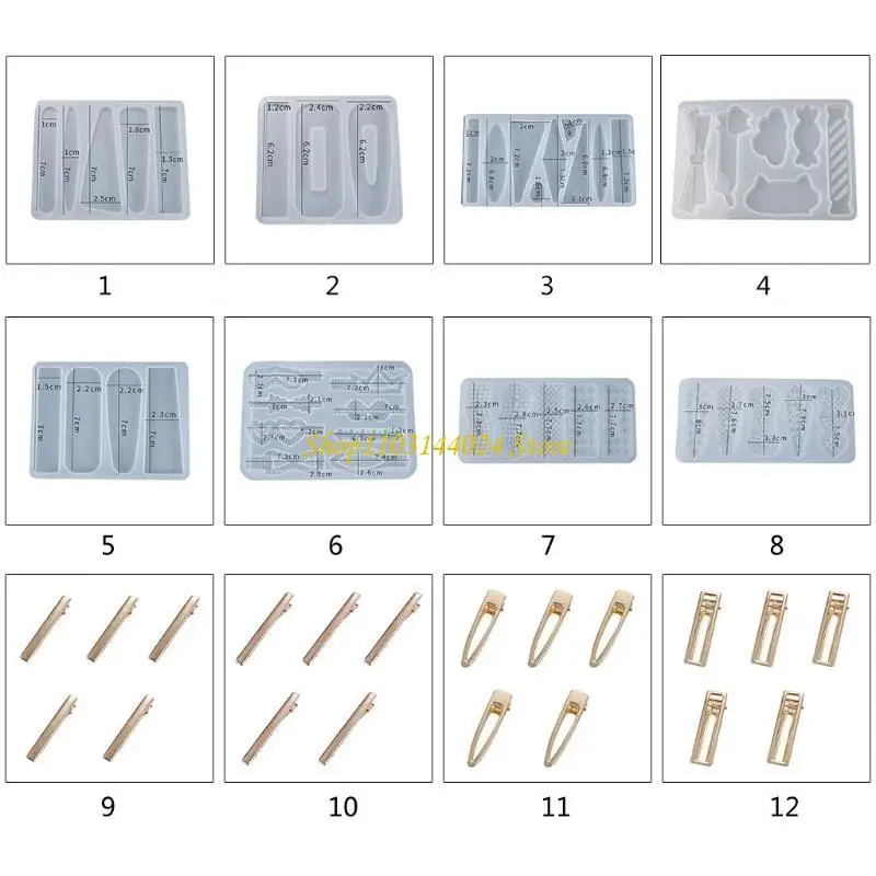 N5KE Handmade Crystal Epoxy Resin Mold Hair Pin Casting Resin Mold DIY Art Crafts Hair Clips Barrettes Casting Silicone Mould