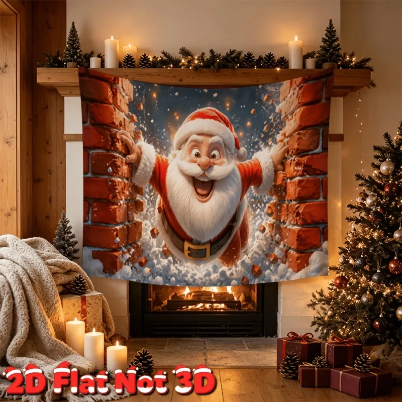 VIKAMA Christmas Living Room Tapestry, Rustic Wood Interior Tree Fire, Xmas Wall Hanging Decor for Home Bedroom Party