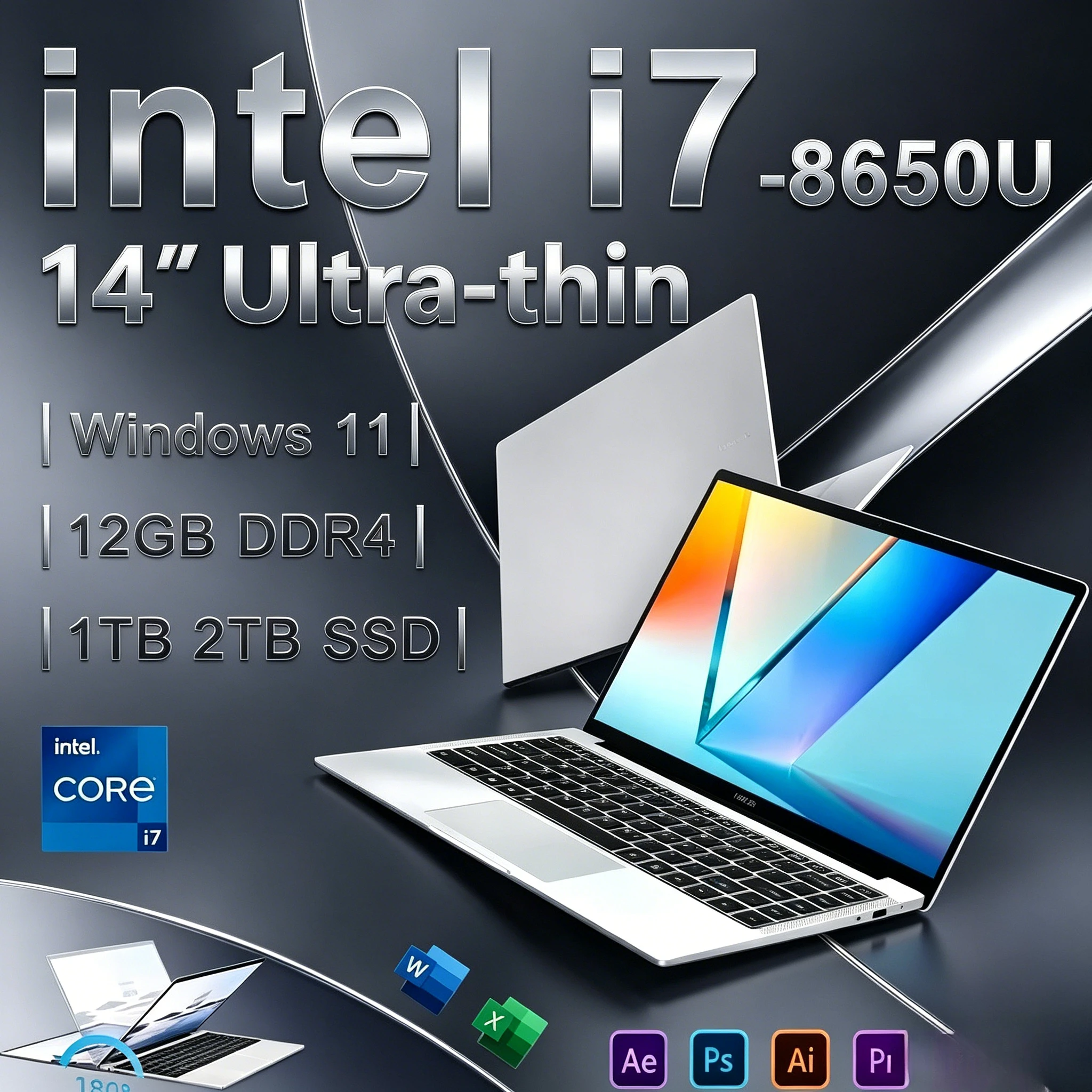 HOT LENO Ultra Slim Laptop de 14.1 pulgadas, 2TB, 32GB, Windows 11, Intel Core i7 8650U, computadora para juegos, PC Gamer, Notebook de oficina, 1920*1080 HD