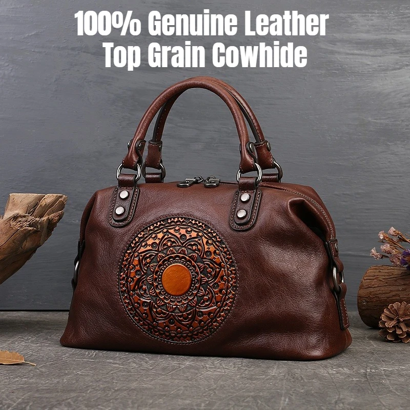 

Genuine Leather Tote Bag for Women, Large Capacity Vegetable-Tanned Cowhide Shoulder Handbag, Commuter Work Crossbody Purse