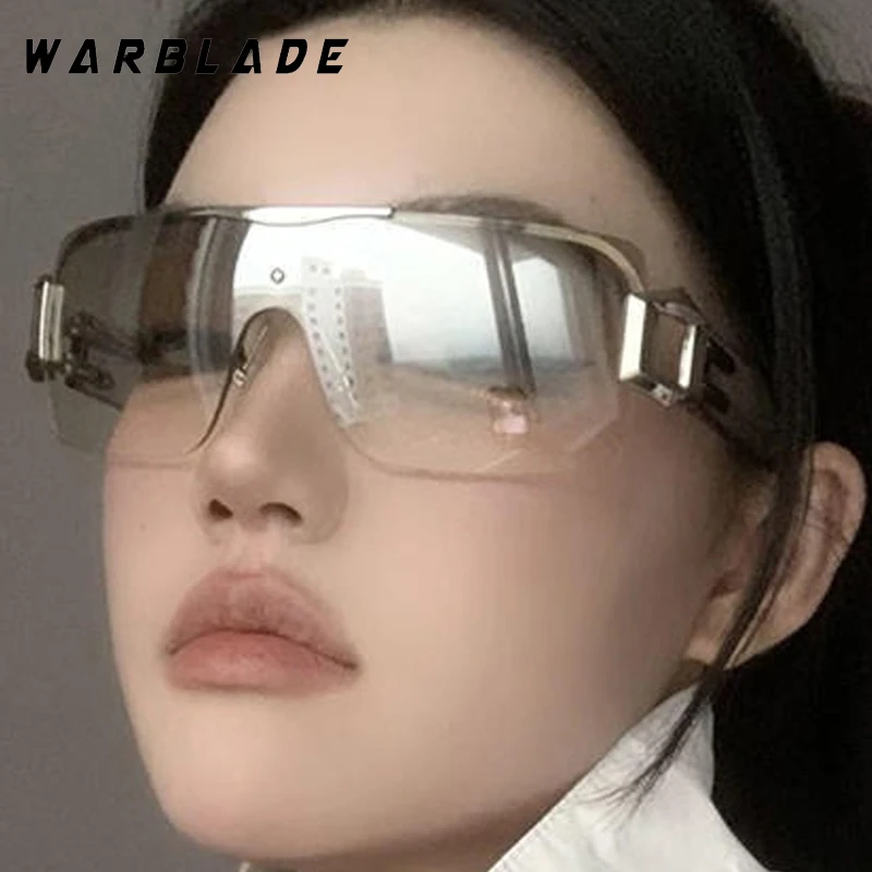 2025 موضة قطعة واحدة Y2K المعادن بدون شفة المرأة النظارات الشمسية الفاخرة تصميم الرجال مكبرة في الهواء الطلق محرك السفر الإناث نظارات UV400 #4