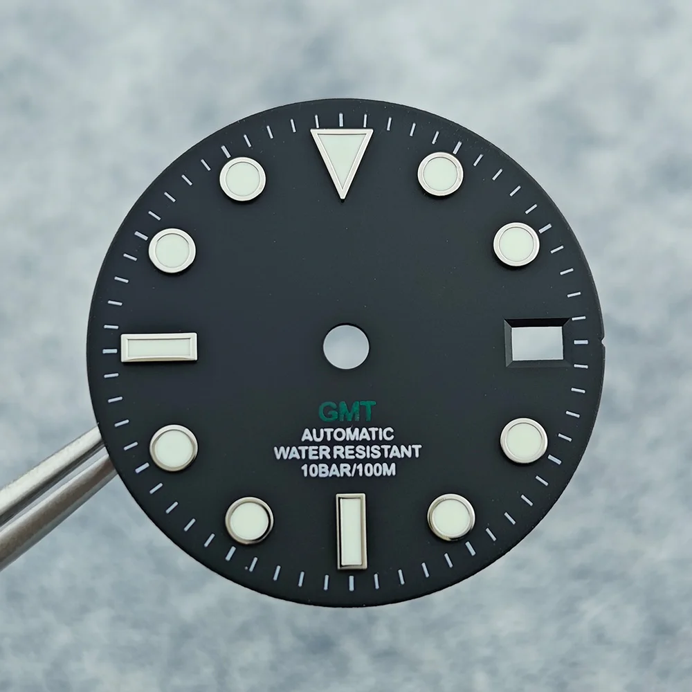 28.5 مللي متر NH34 الطلب ساعة الطلب أسود أزرق أخضر أزرق أحمر برتقالي GMT نص أسود ذهبي روز حافة لحركة NH34 C3 مضيئة