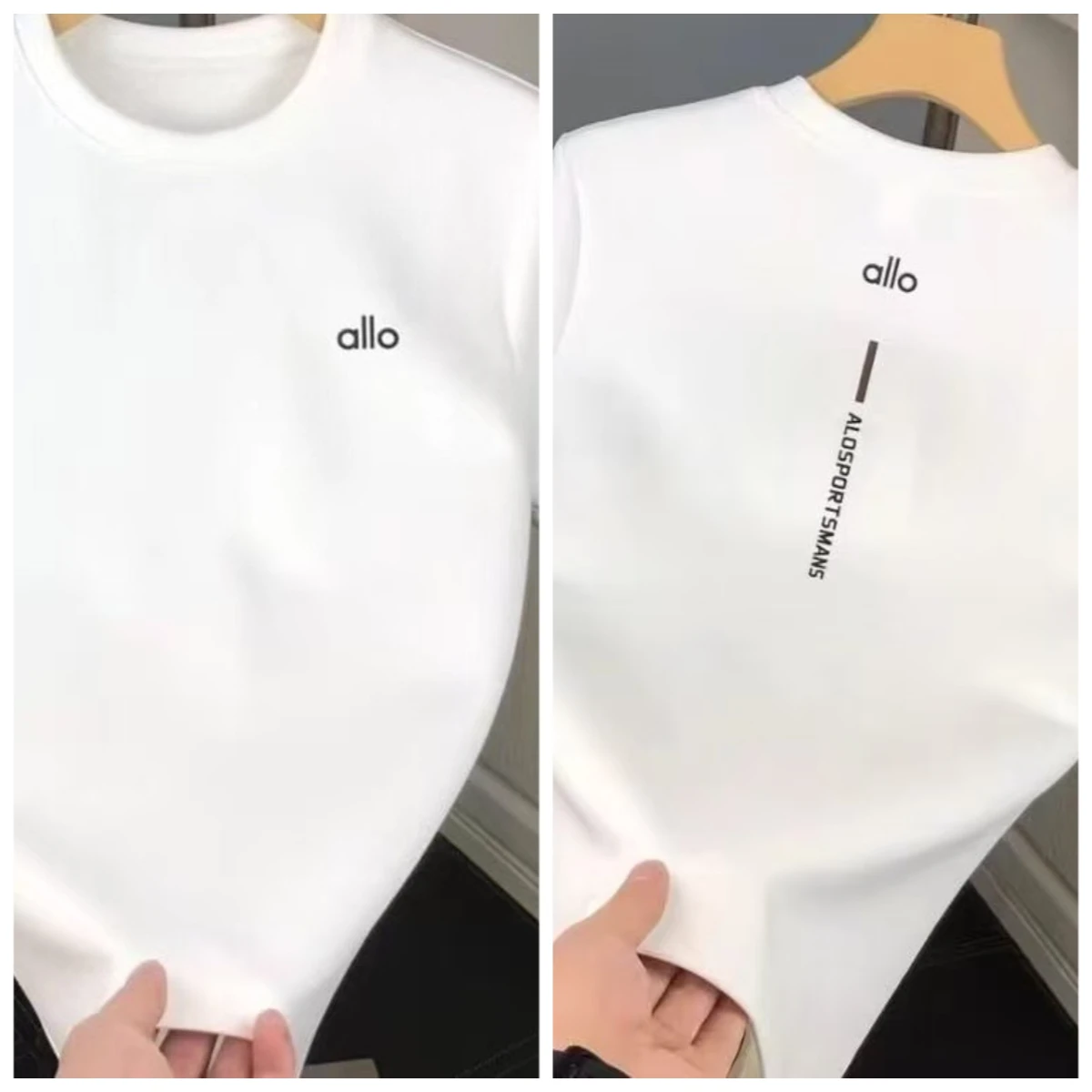 2026 Trend Allo Basic T-shirt Men Minimal Front Back Letter Print Unisex Daily Wear Casual Short Sleeve Tops