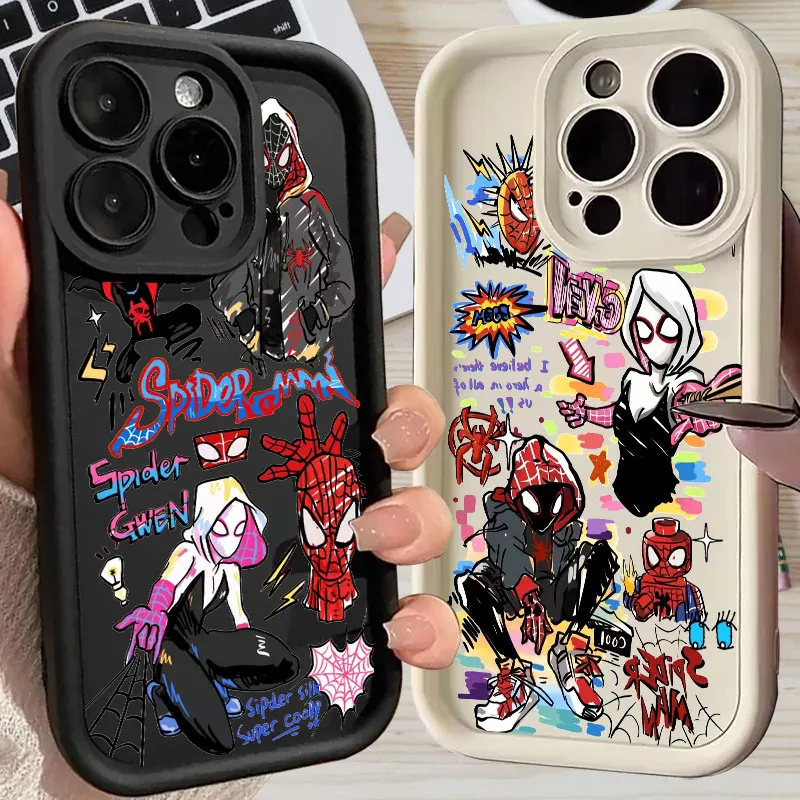 Marvel Spiderman Gwen Morales Phone Case For iPhone 11 12 13 14 15 16 Pro Max X Thicken Case For iPhone 16 Plus Protective Cover