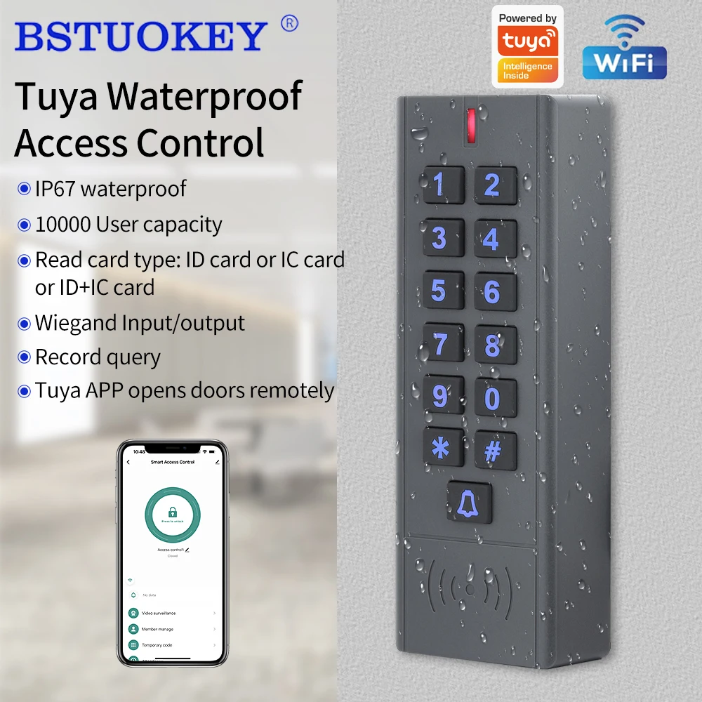 Support Tuya App WiFi Access Controller Outdoor Waterproof Standalone RFID Keypad System 125Khz+13.56Mhz WG26-58 Unlock Remotely