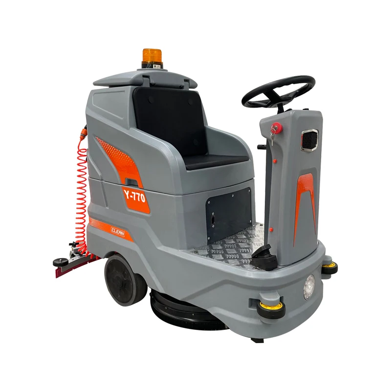 Electric Ride-On Floor Scrubber Machine Promotional Li-Ion Battery Powered Equipment for Cold Water Cleaning Food Shops Rubber