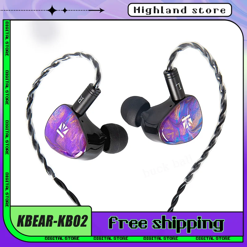 KBEAR-KB02 In-Ear Bone Conduction Hifi Bass Monitor Wired Headphones Hybrid Earphones With Replaceable Iem Cable Earphone Custom