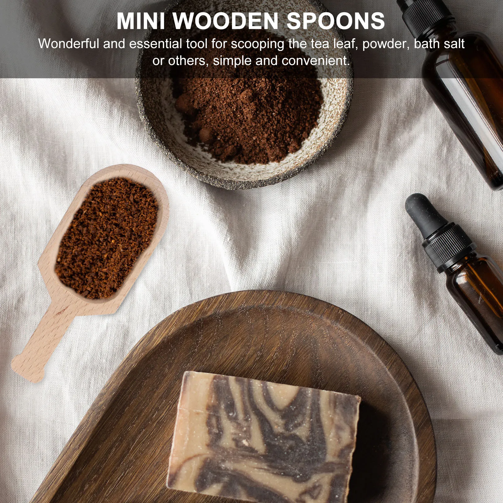 

4pcs Wooden Scoop Tea Mini Bath Salt Spoon Household Powder Spoon Smooth Surface Lightweight For Home Use