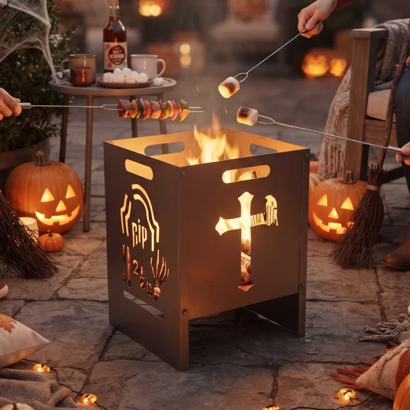 New Portable Halloween Fire Pit, Outdoor Wood & Charcoal Burning Stove, BBQ Camping Grill, Heating Brazier for Backyard Picnic