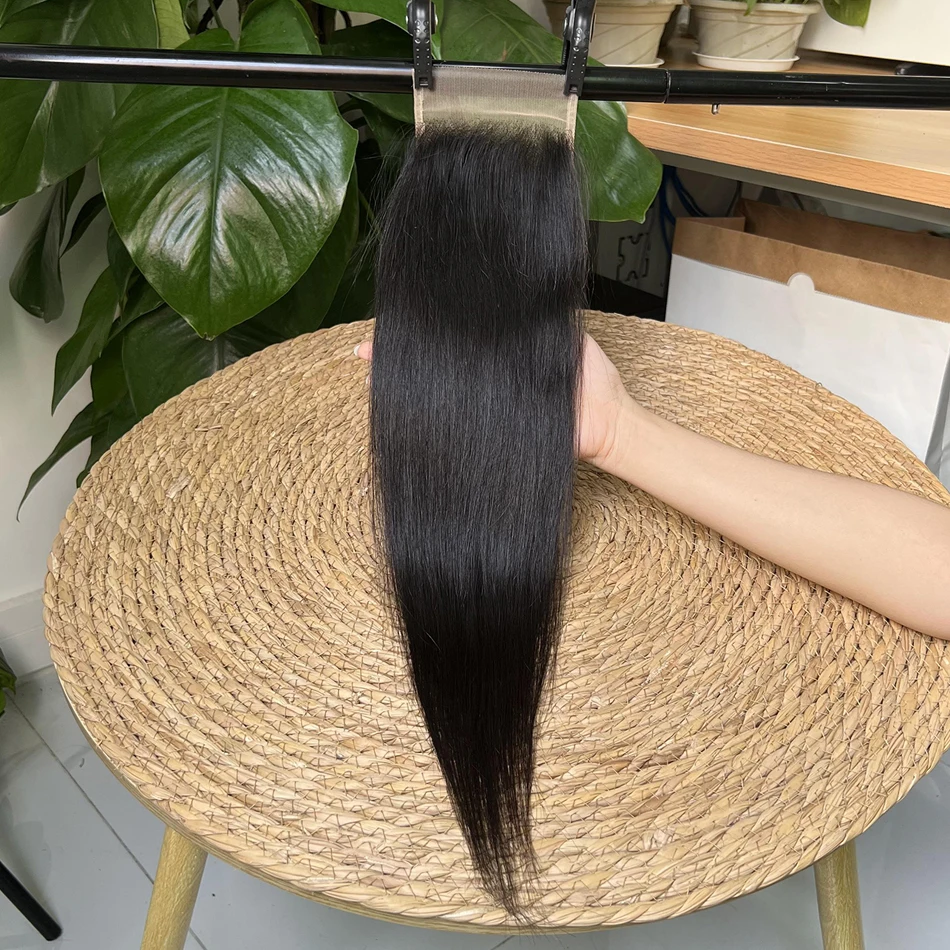 4x6 Transparent Lace Closure Straight Human Hair #1B Natural Color Deep Parting Melt Skin Invisible Lace Raw Virgin Hair