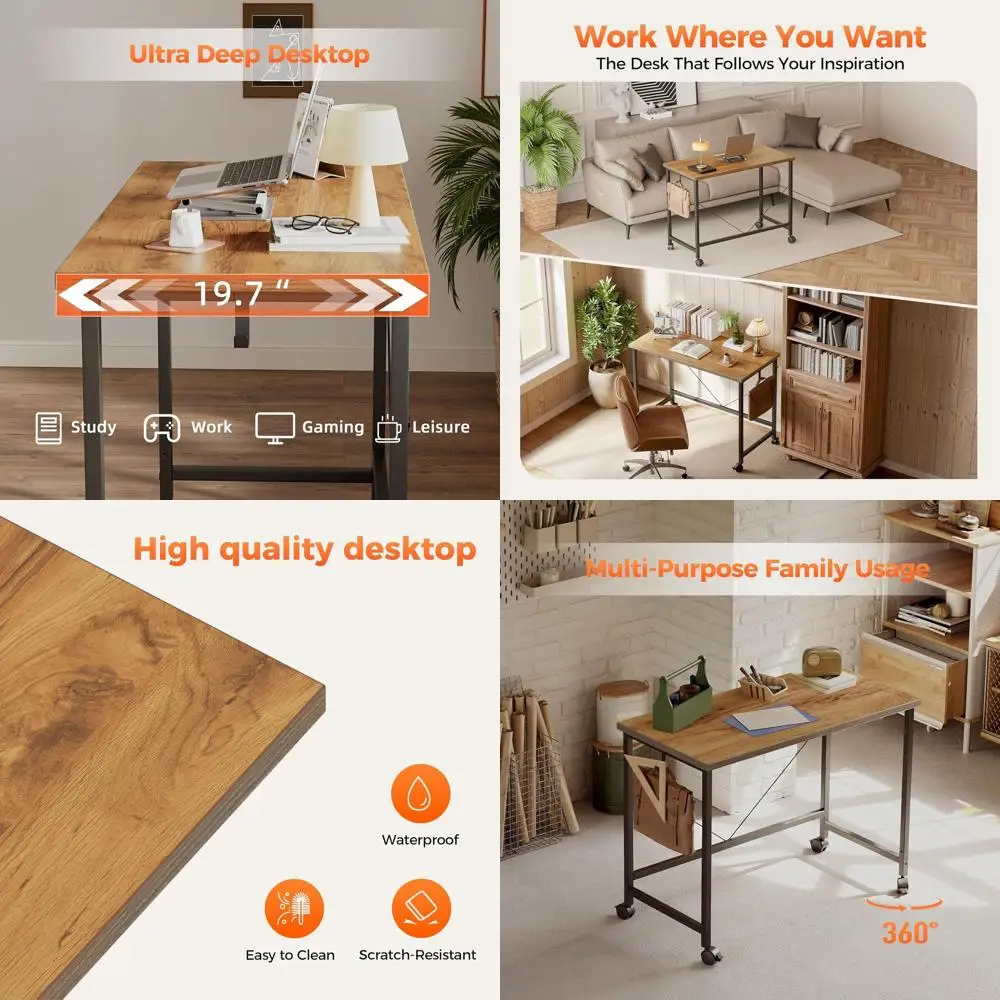 

Compact Rolling Gaming Desk with Wheels, Modern Style Home Office Table for Small Spaces, Ideal for Study and Writing