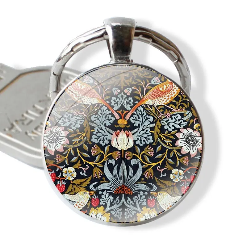 Keychain Handmade Glass Cabochon Key Ring Holder Pendant Key Chains Bird By William Morris