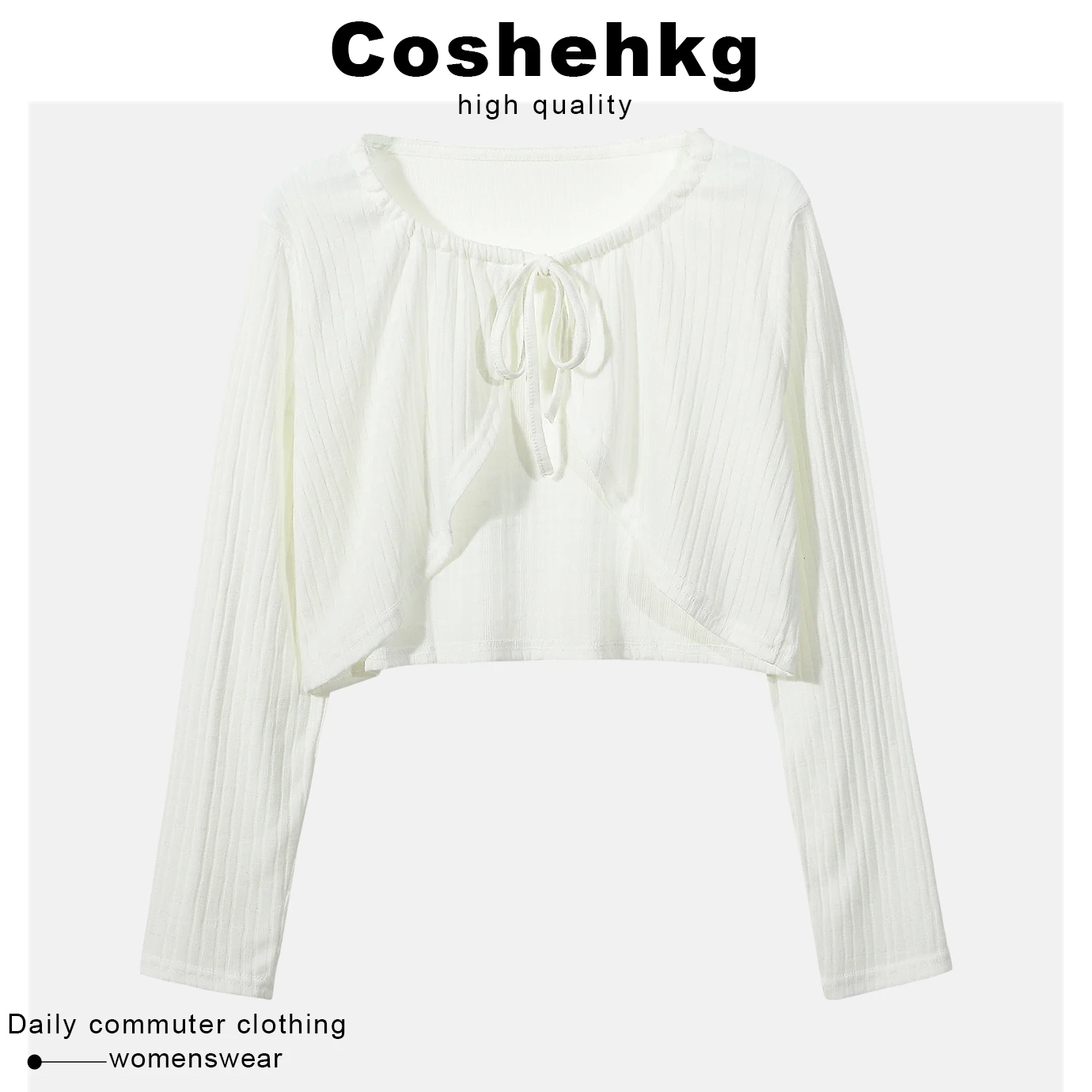 Coshehkg White Belted Open Cardigan Thin Summer Air Conditioner Cover up Women's New Style  Knot Sun Protection Oute...