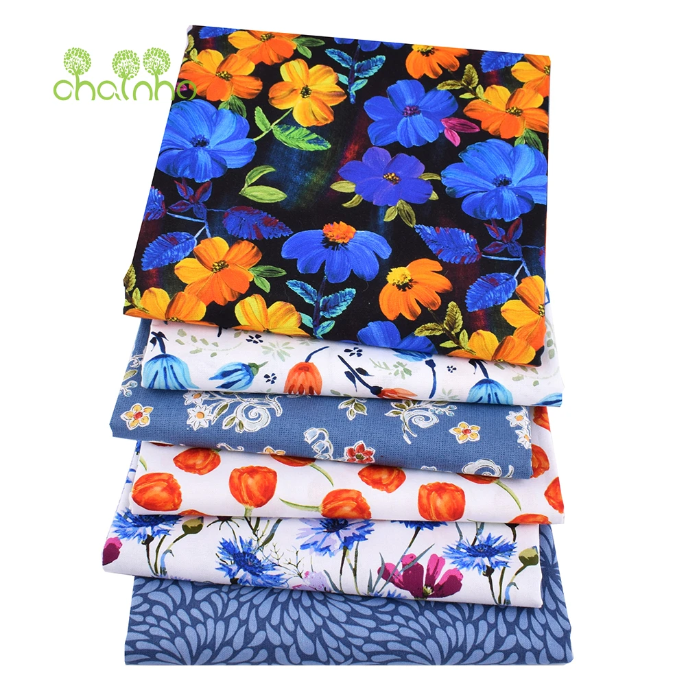 

Chainho,Blue Floral Series Printed Plain Cotton Fabric,Patchwork Clothes,DIY Quilting Sewing Craft,Cushion,Bag Handmade Material