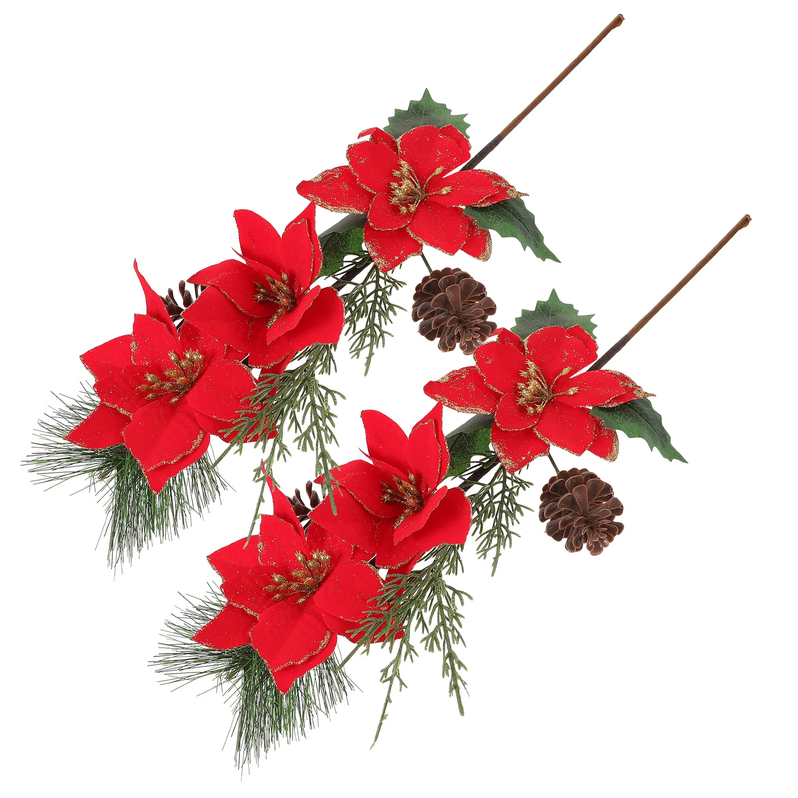 

2Pcs Xmas Poinsettia Stems Artificial Christmas Flower Picks Realistic Tree Decorations Xmas Party Floral Decor
