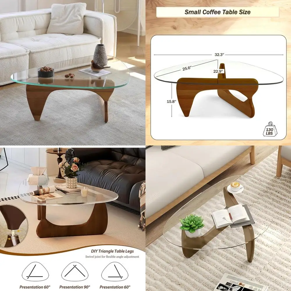 

Современный треугольный журнальный столик середины века, 32,3 диаметр x 25,6 ширина x 15,8 высота, уникальная деревянная основа для гостиной и дома