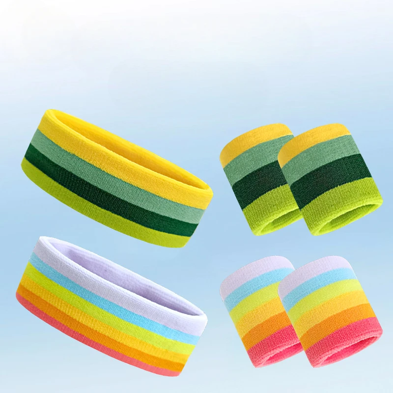 Wide Sports Headband Sweatband Men Women Gym Running Yoga Hair Bands Stretch Elastic Wristband Headband Tennis Headwrap 3pcs/set