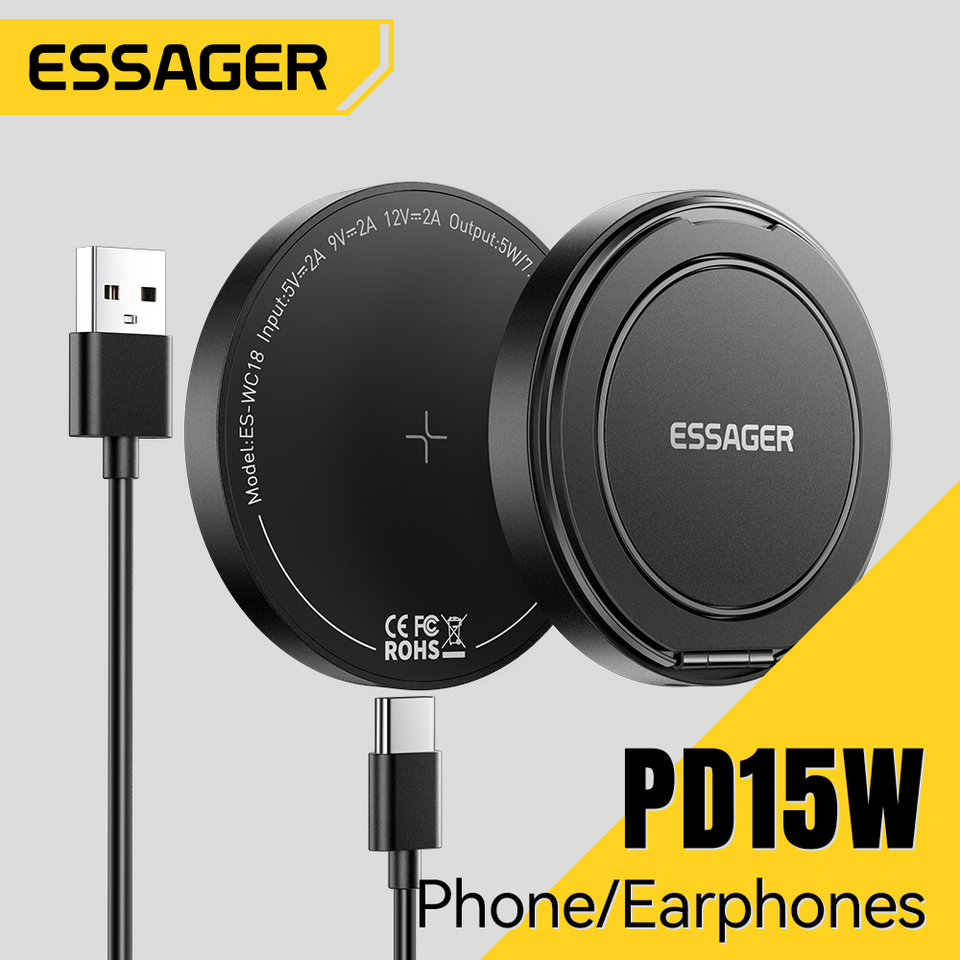  Essager Magnetic 15W Wireless Charger Fast Charging Pad Stand for iPhone 15 14  Airpods USB To Typec Phone Chargers Dock Station 
