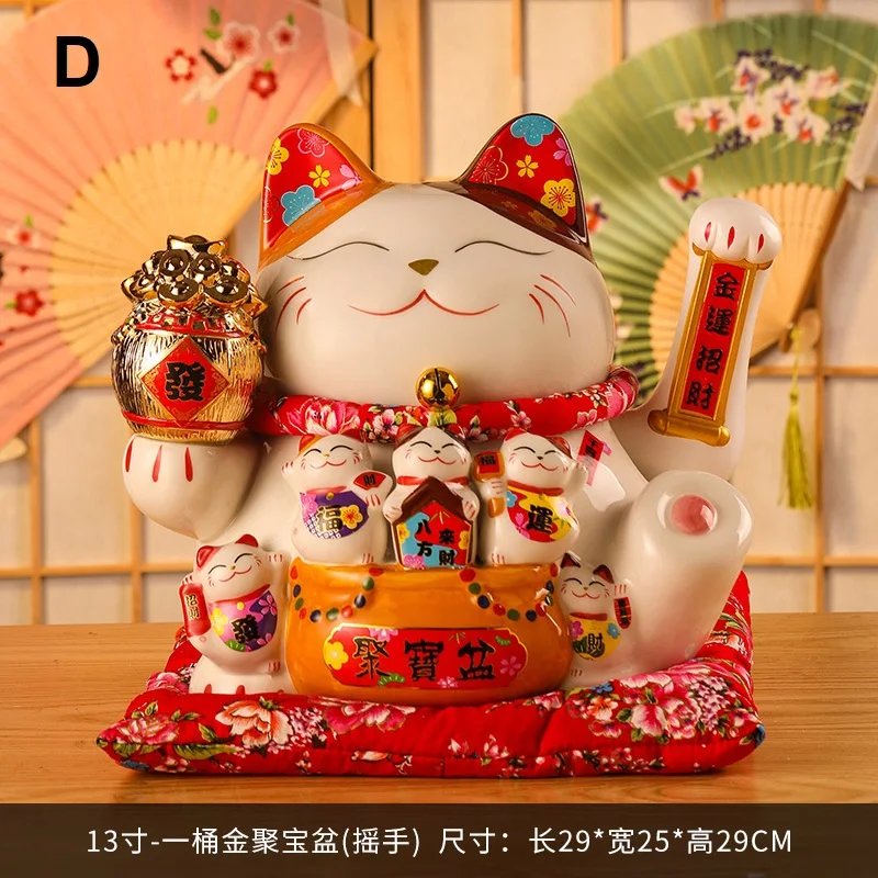 Ceramic Lucky Cat Customized Large Waving Paw Shop Opening Gift Creative Ornament Good Fortune