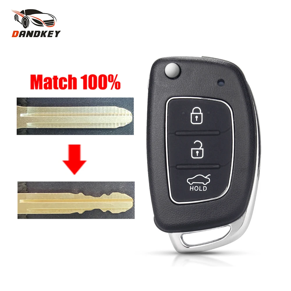 Dandkey With Cutting Service 3BTN Flip Remote Key Shell For Hyundai Solaris Verna ELANTRA Santa Fe i10 i20 i30 i35 i40 IX35 IX45