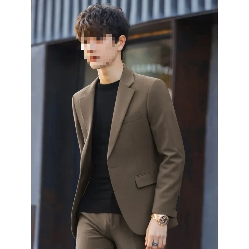 Korean Style Solid Color Men's Suits Western Small Size Casual Jackets Trendy Fashion Slimming Spring Autumn For Men