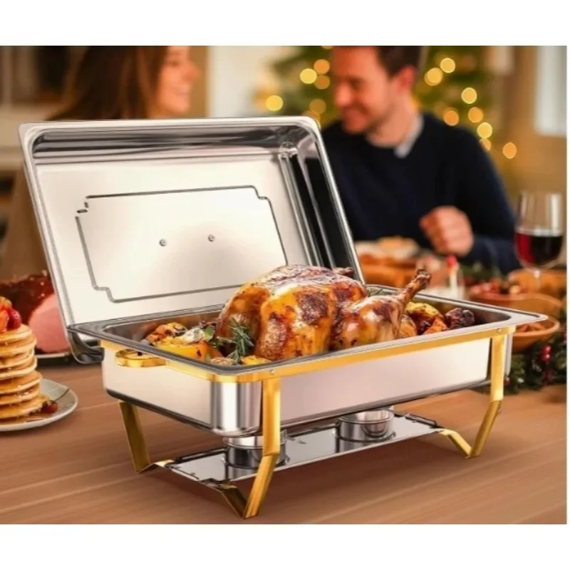 

Buffet Chafing Dishes Warmers Sets Golden Stainless Steel for Parties Weddings Catering Excellent Heat Retention Suitable