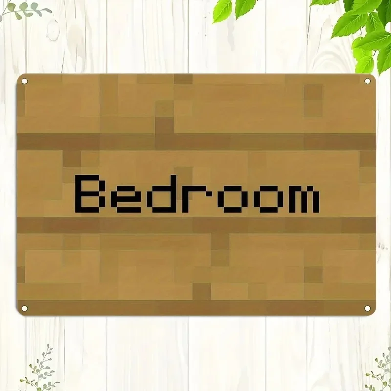 Vintage Pixel Art Bedroom Sign | Mini Metal Wall Decor, Mosaic Wood Texture, Easy to Install for Home, Game Room & Bedroom De