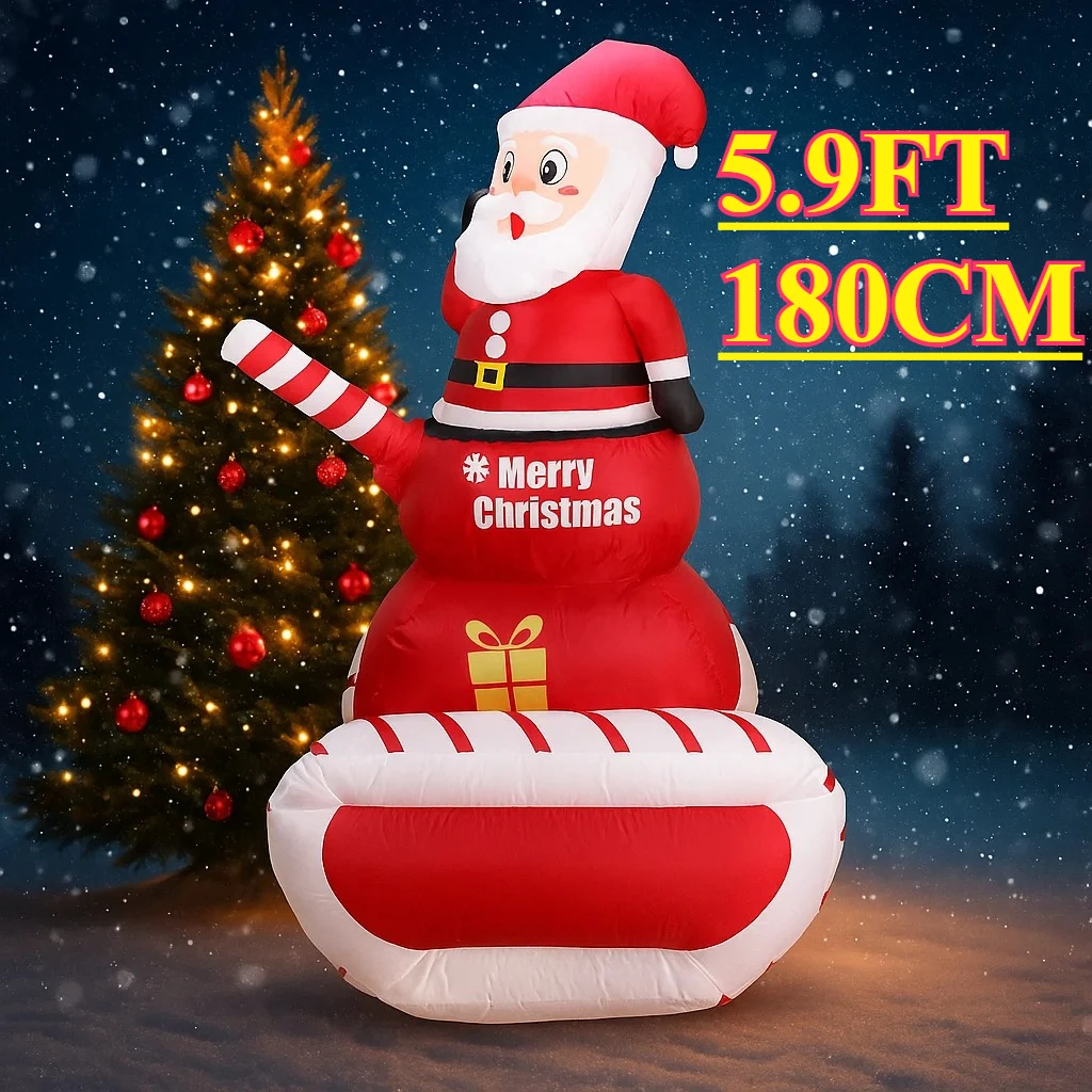 Jouet gonflable LED de 5,9 pieds, père noël sur réservoir, décorations de noël, ornement de maison, fournitures festives pour fête de noël, décor de jardin