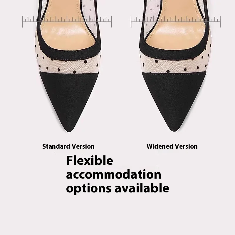 Dunne sandalen met hoge hakken zomer nieuwe puntige mesh dot wrap strik schoenen banket groot formaat klein formaat verbrede versie damesschoenen
