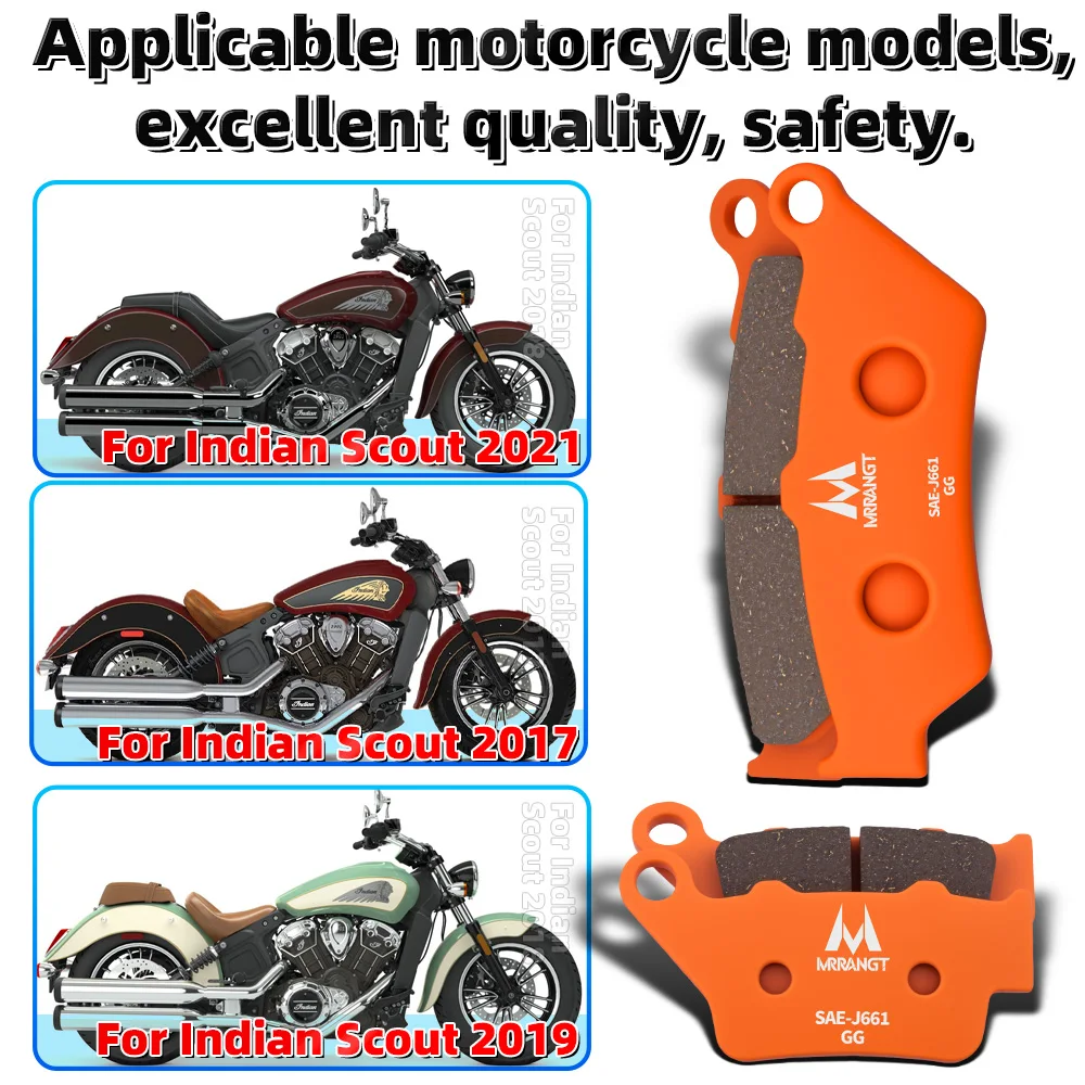 MRRANGT Ceramic Brake Pads fit for Indian Scout 2017 2018 2019 2020 2021 Model Brake Pads Set Low Noise Less Dust