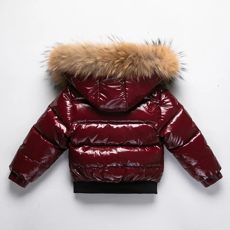 Winter Infant Boys Down Jacket Faux Fur Long Sleeve Thicken Warm Baby Boys Parkas Zipper Shinny Waterproof Toddler Boy Outerwear