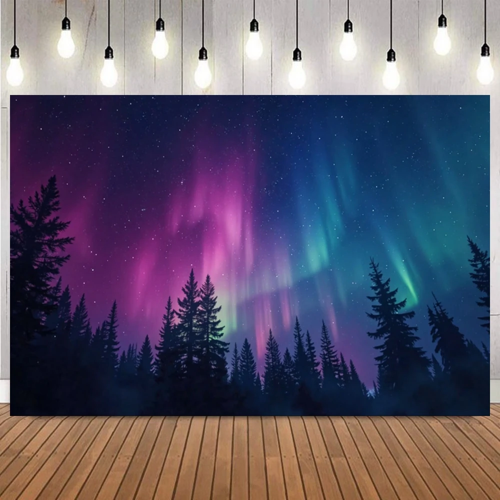 Winter Night Aurora Photo Backdrop Arctic Snow Capped Mountains Lake Natural Landscape Photography Background Home Decor Prop