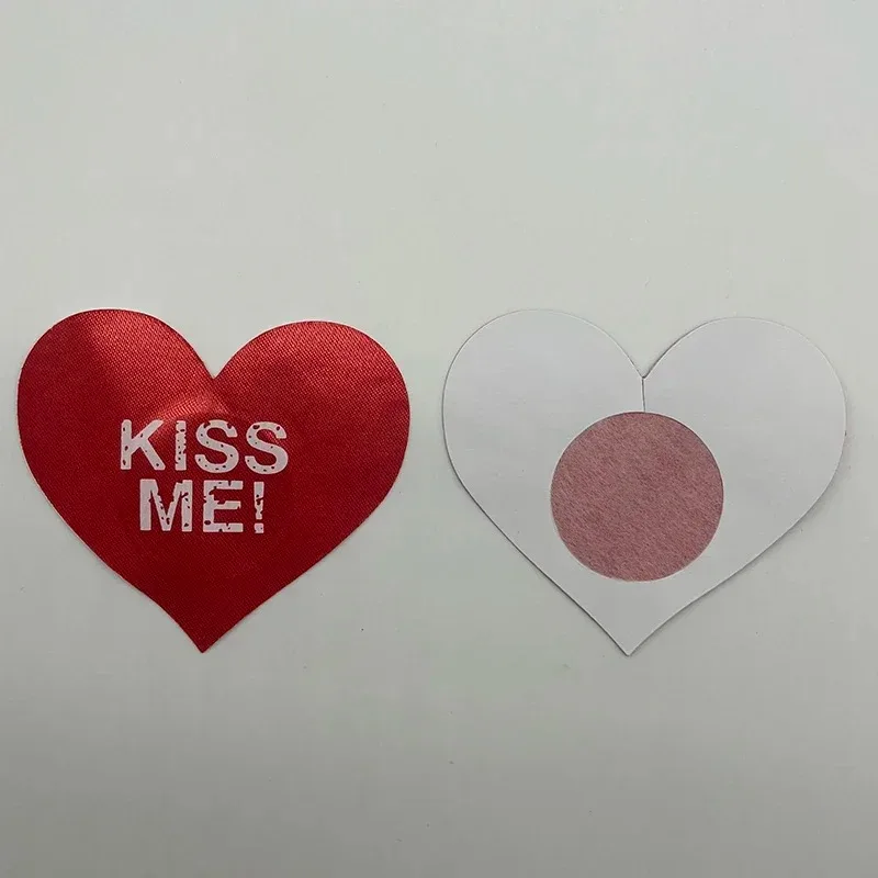 20 Pcs Red Women Heart Kiss Me Shape Self-Adhesive Disposable Satin Nipple Cover Breast Pasties Stickers for Strapless Clothes