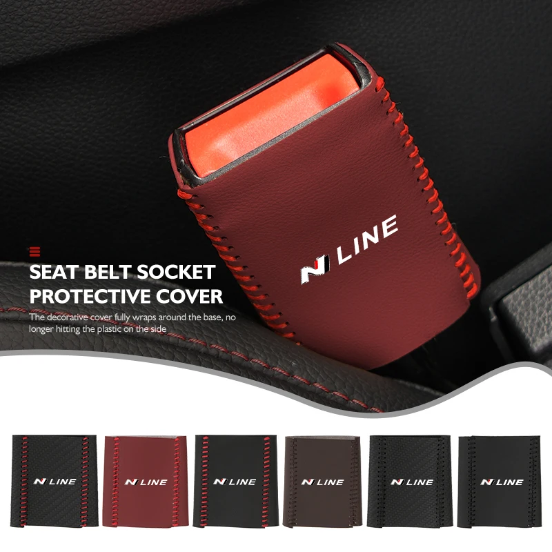 Leather Car Seat Belt Buckle Cover Protective Anti-Scratch Clip For Hyundai N Line Tuscon NX4 I20 I30 I10 Sonata Elantra