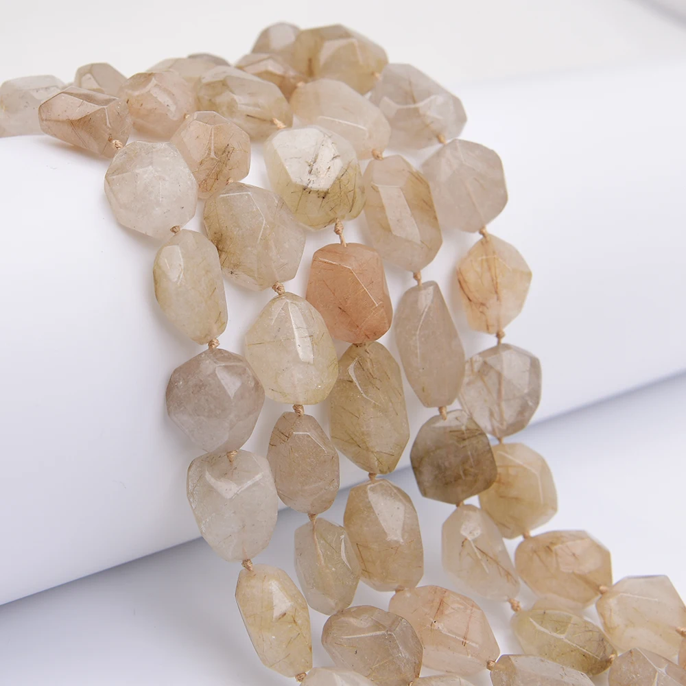 

APDGG Large Natural Yellow Rutilated Quartzs Freefrom Cut Nugget Loose Beads 16.5'' Strand Jewelry Making DIY