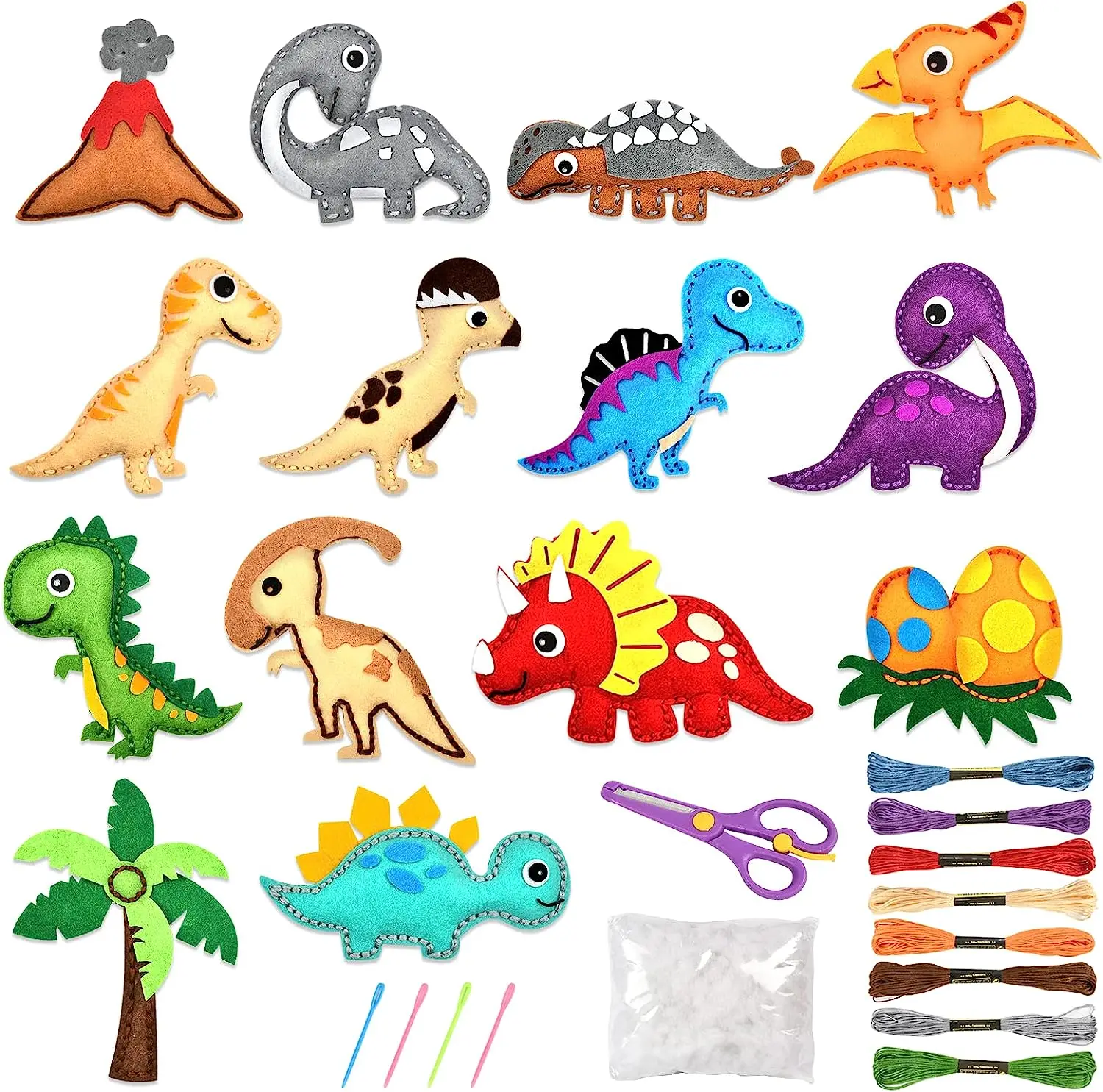 Dinosaurier Nähen Bastelset DIY Kinder Basteln Nähen Set Pädagogische Anfänger Nähen Gefüllte Weihnachten Nähen Bastelset Filz Ornamente – Detail 8