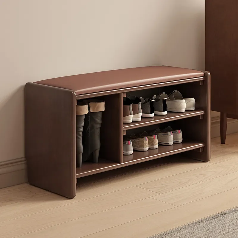 Luxury Solid Wood Shoe Changing Stool with Integrated Storage Cabinet Long Entrance Bench for Home Doorway High End Furniture