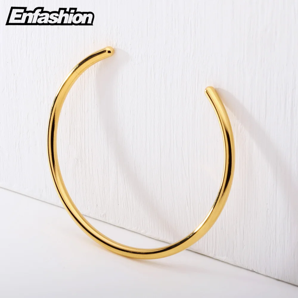 Enfashion Basic Cuff Bracelet Manchette Gold color Stainless steel Bangle Bracelet For Women and Men Bracelets Bangles Pulseiras