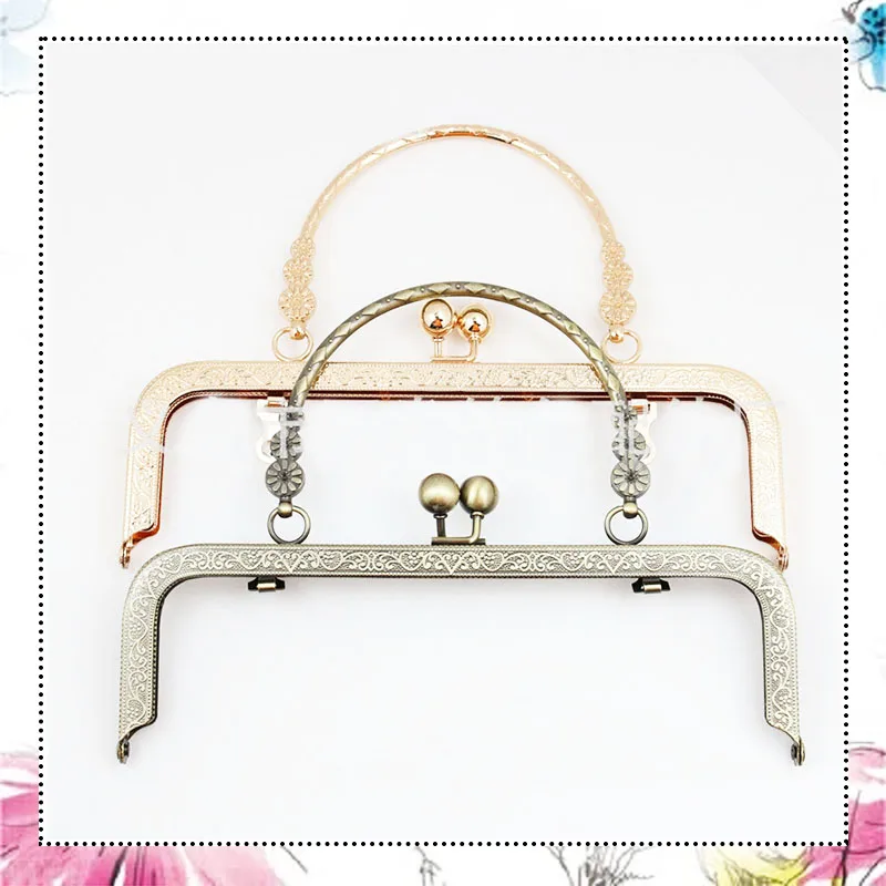 10Pcs 20cm Embossed Floral Bags Handle Purse Frames Clutch Kiss Clasp Sewing Brackets DIY Metal Bag Handles Accessory