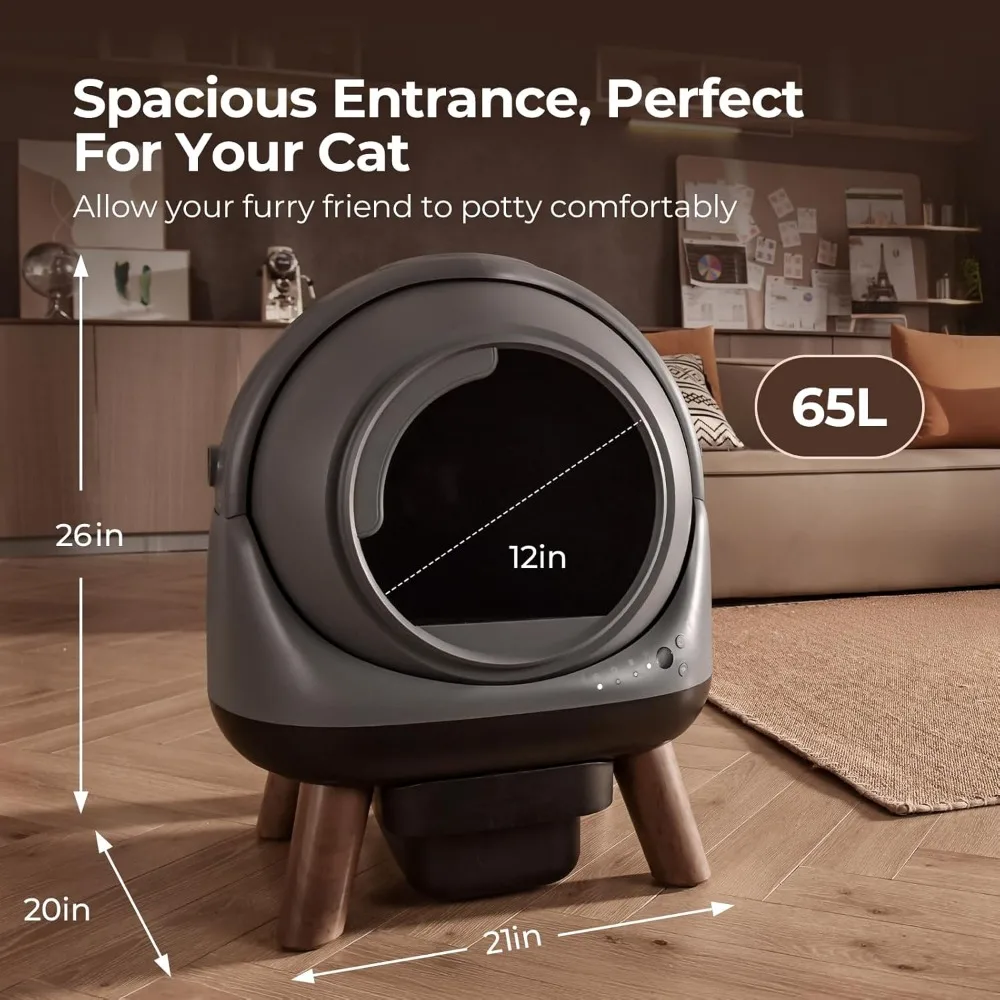 Self Cleaning Litter Box, 65L Robot Litter Box with Large Openning/Odor-Control/Dual Safety Protection, Cat Bedpans