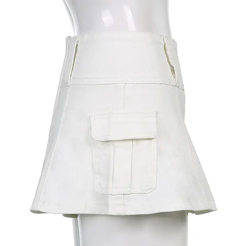Y2K Micro Min Denim Pleated Skirts Women High Waist Jean Skirts  Vintage Pockets Punk Style Girls Short Skirts For Ladies