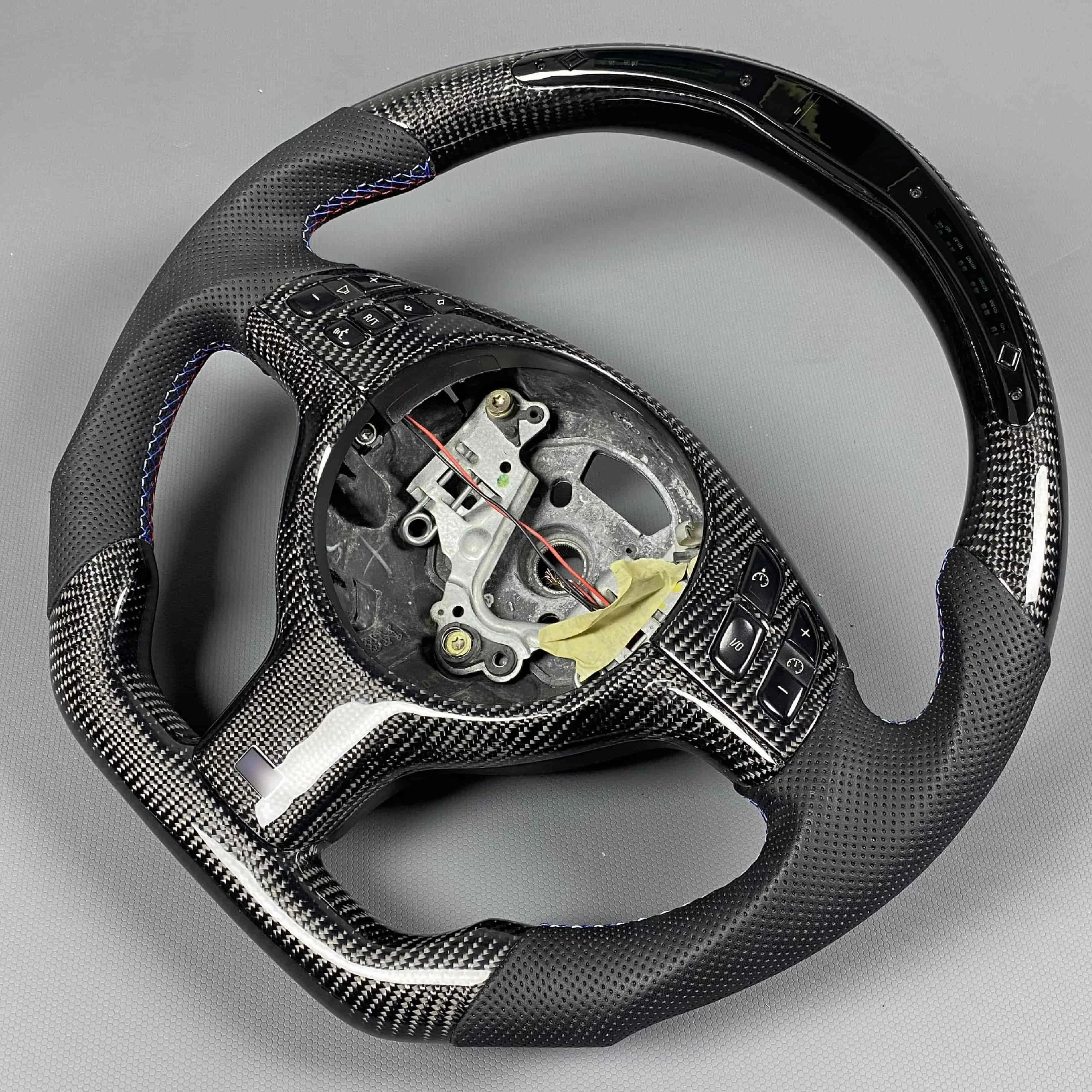 For BMW E46 M3 E38 E39 E46 E53 318 320 325 330 Customized Carbon Fiber Steering Wheel LED Display Black Perforated Leather