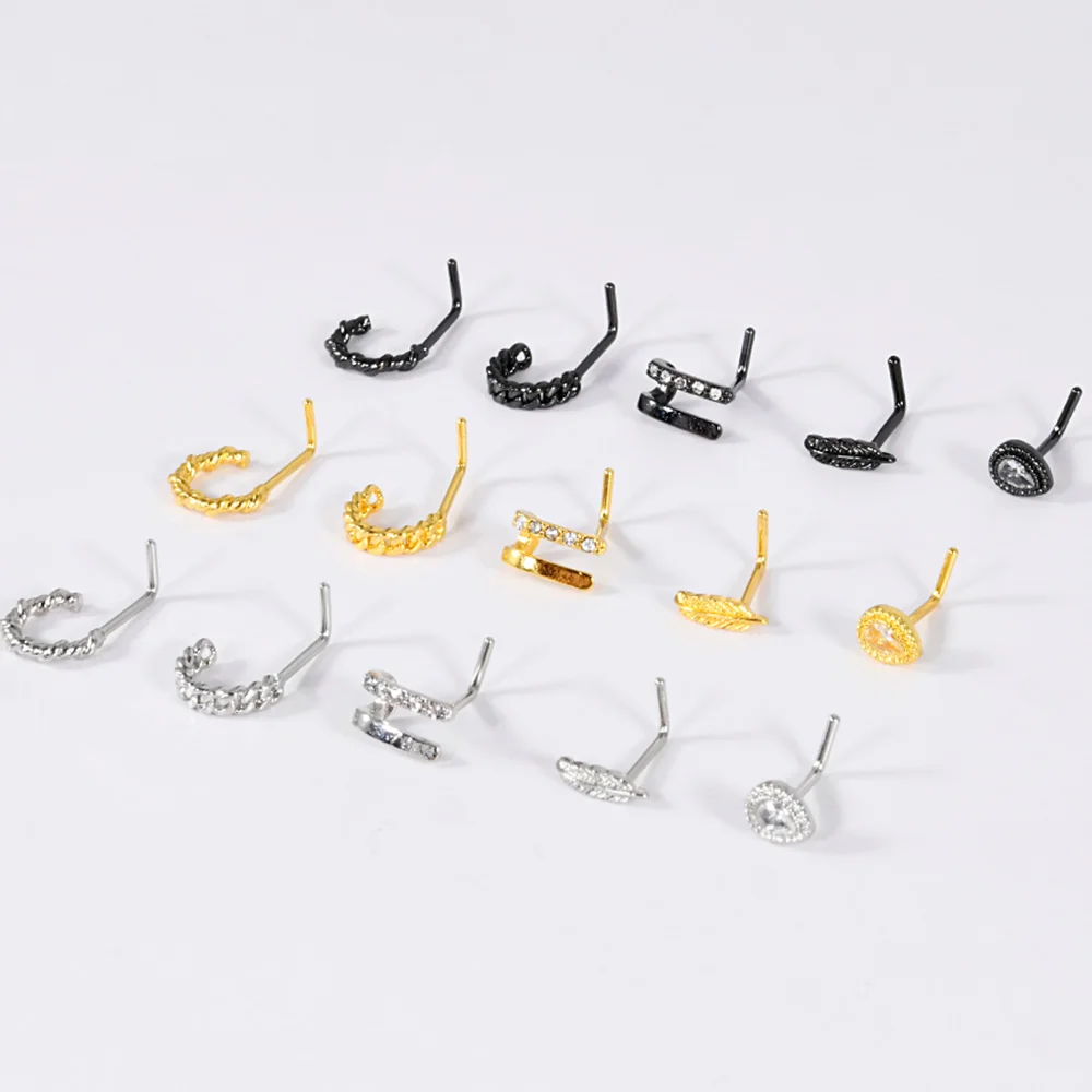 1/3PCS Stainless Steel Curve Shape Arch Zircon L Rod Zirconia Nose Studs Threadless Body Jewelry Piercing 20G For Women