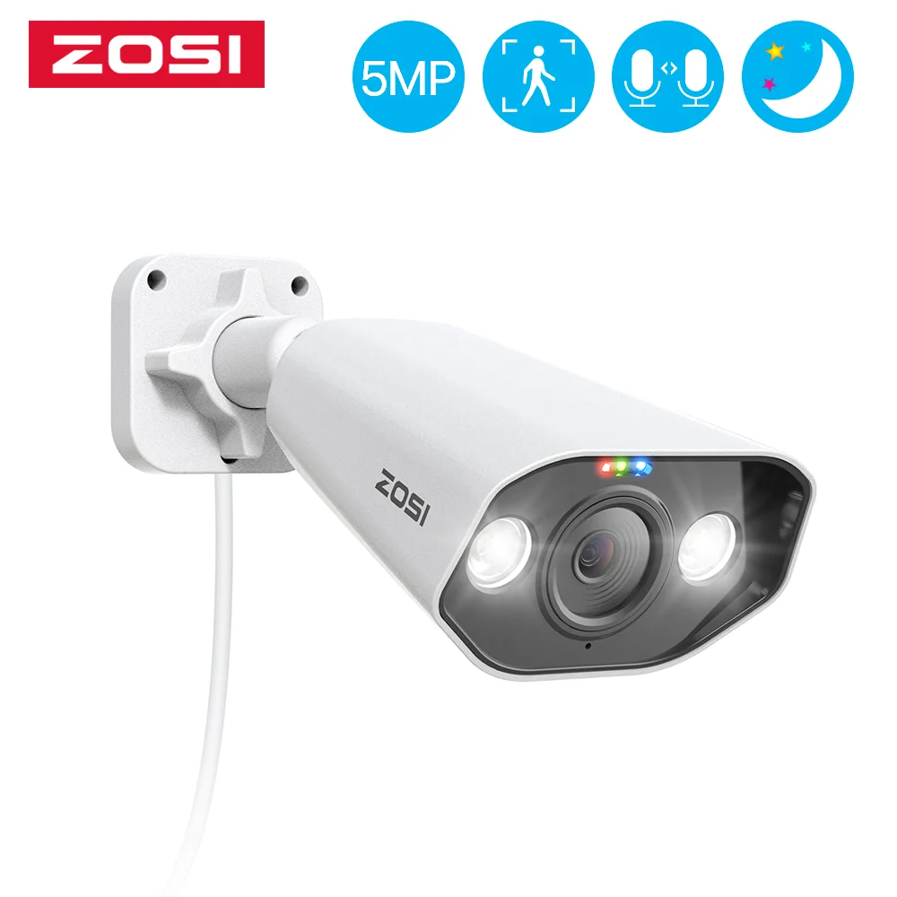 ZOSI 5MP IP Camera Outdoor PoE Security Camera Two Way Audio HDR Color Night Vision Home CCTV  Video Surveillance Camera