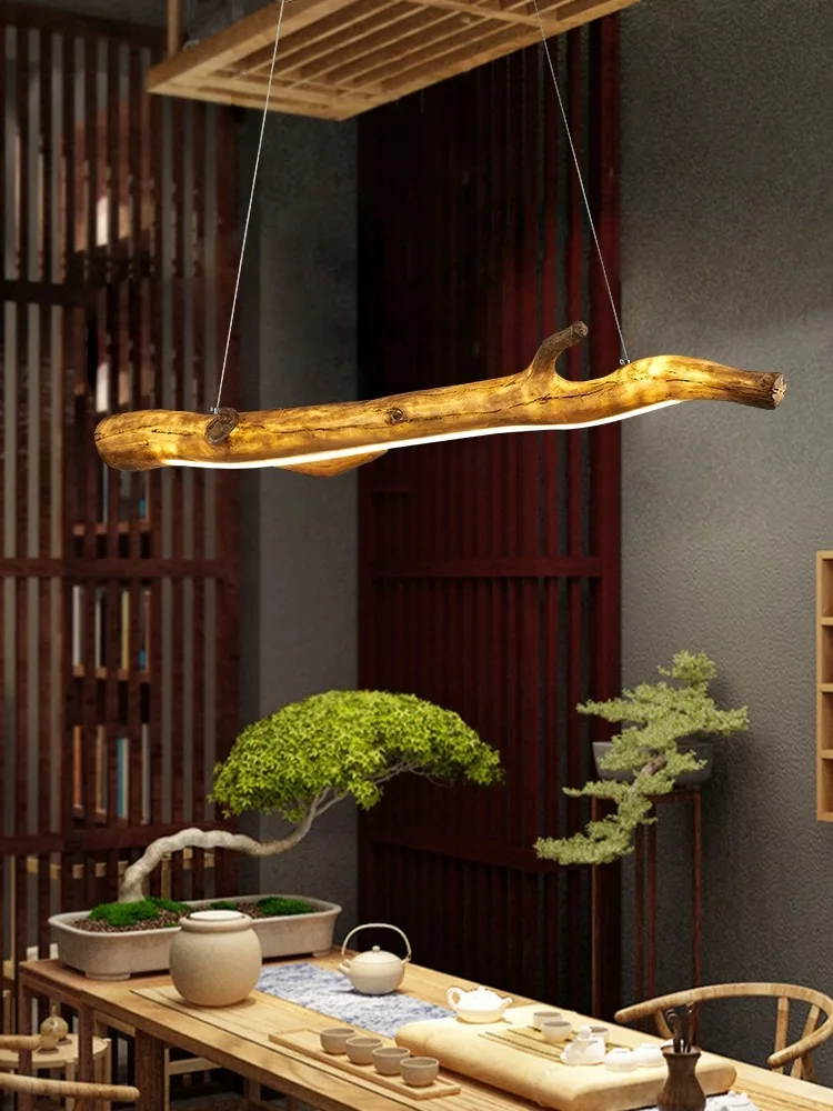 

Japanese retro Zen tea room chandelier, Chinese restaurant bar counter, quiet wind tree branch long strip homestay creative deco