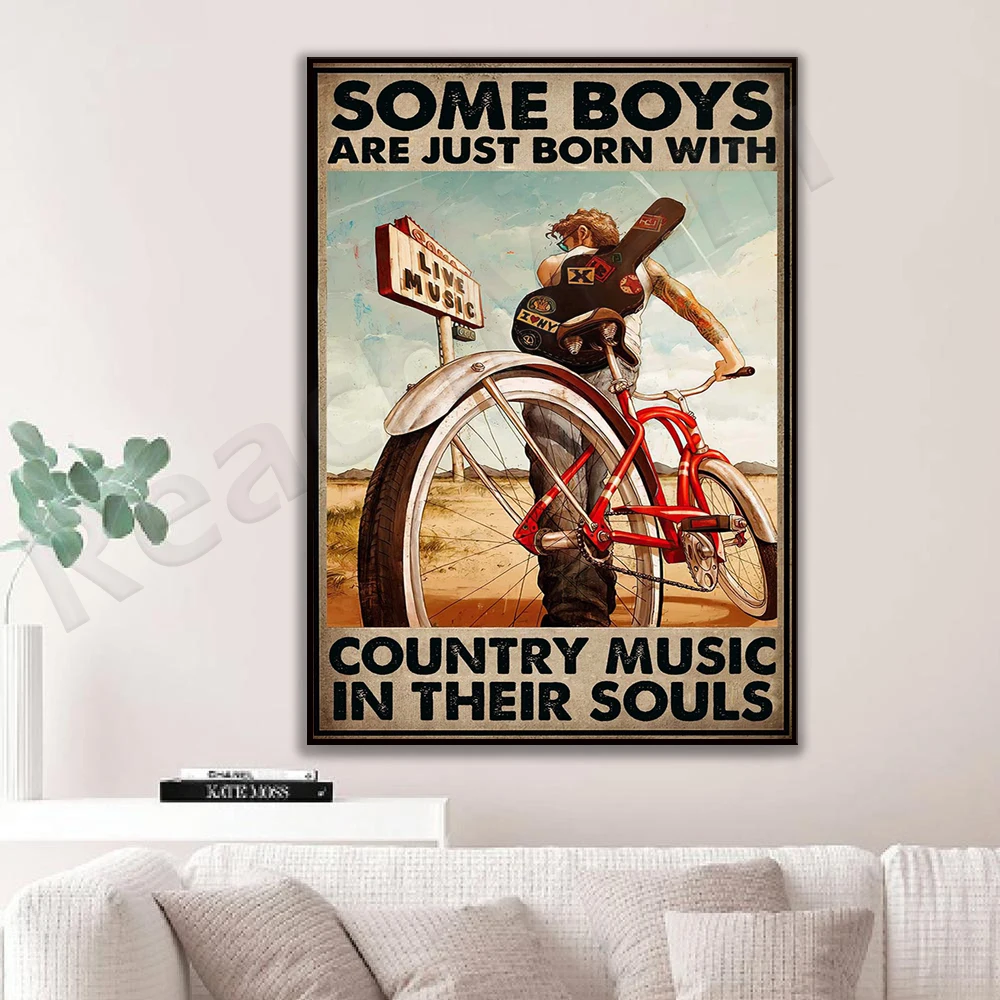 Some boys are born with country music poster in their soul, country music retro poster, music guitar print art, gift for him