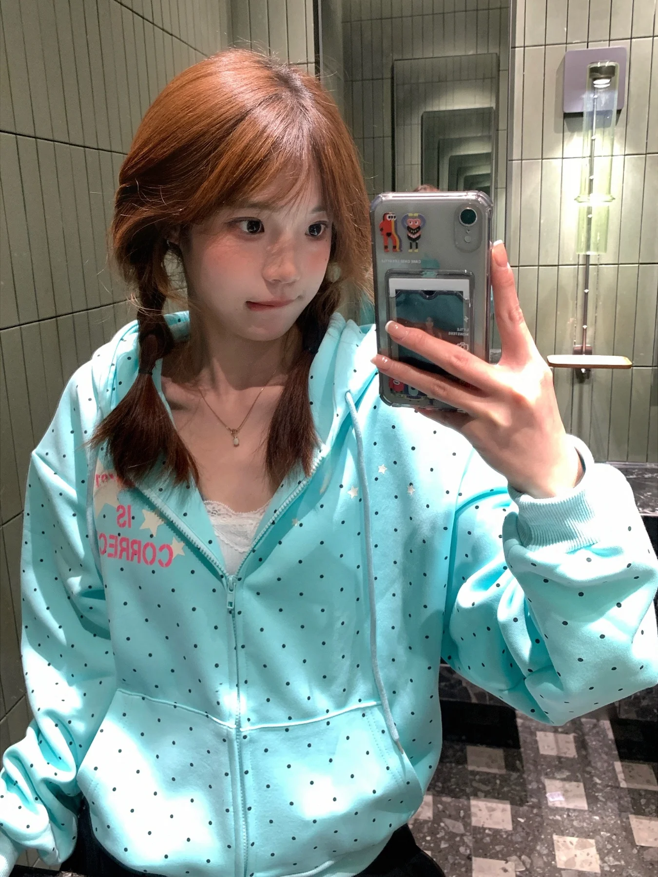 

Retro American Polka Dot Star Print Hoodie Women's Spring Autumn Loose Open Cardigan Jaet Design Sense Casual Comfortable