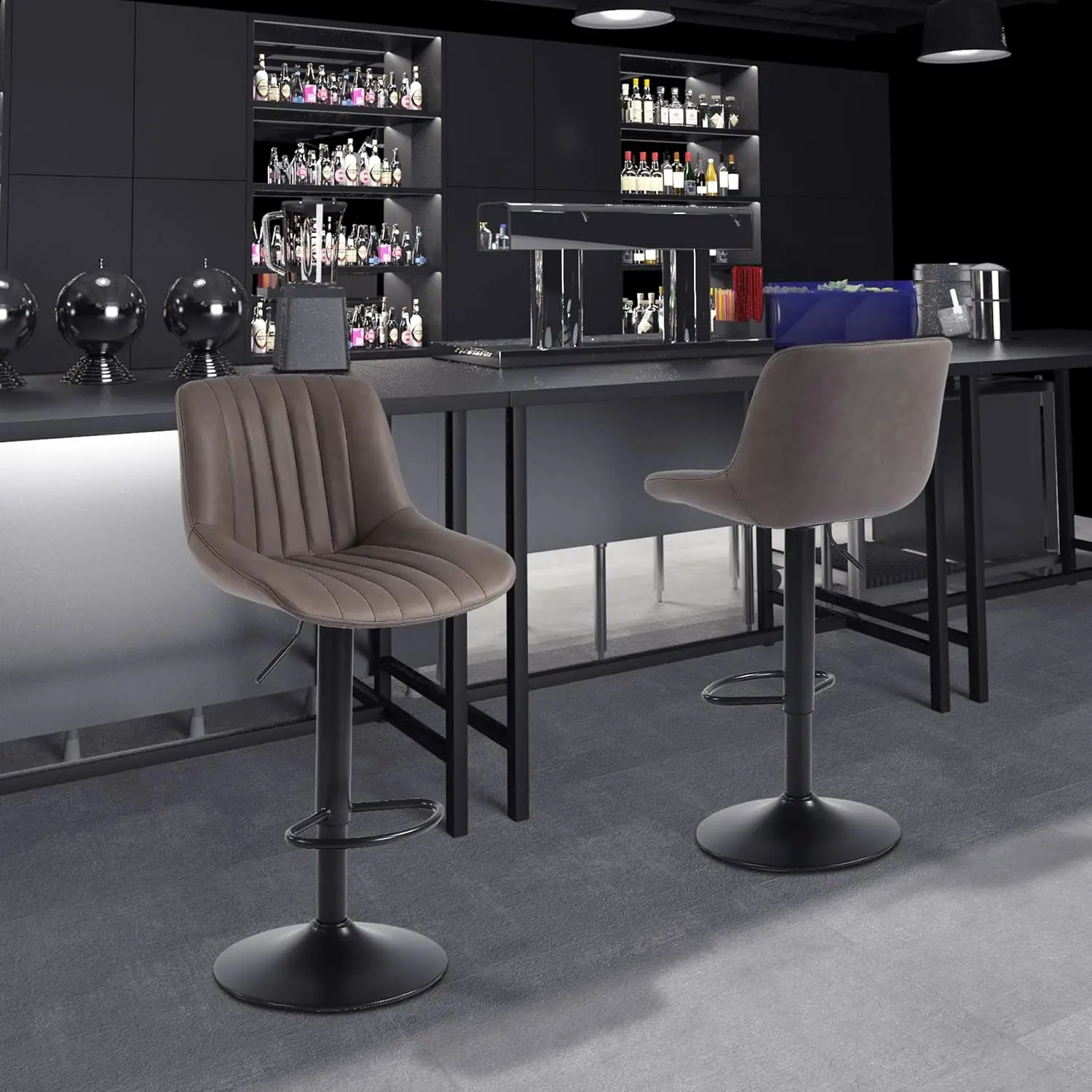 Ajustável Faux PU Leather Bar Stools, Barstools Swivel Counter Altura com Costas, Modern Armless Kitchen Chairs, Conjunto de 2